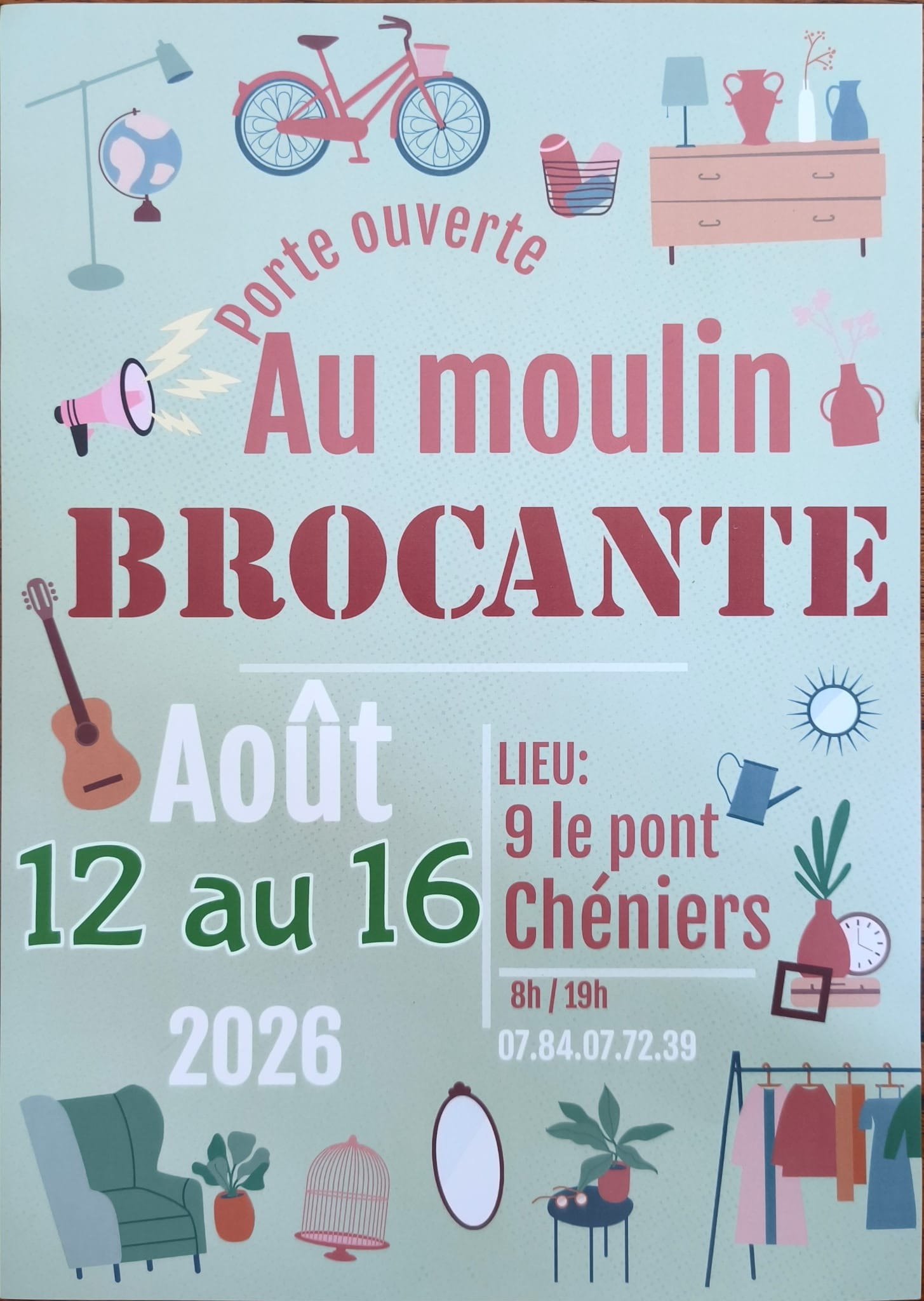 Flyer de la brocante annuelle Le Grenier du Meunier à Chéniers